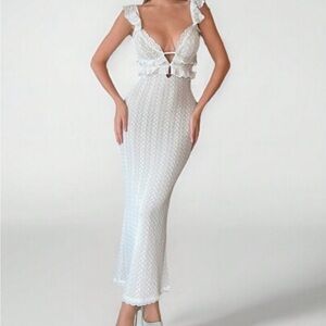 SHEIN Crocheted Textured Ruffled Small Flying Sleeves With Hollow Straps SIZE XS